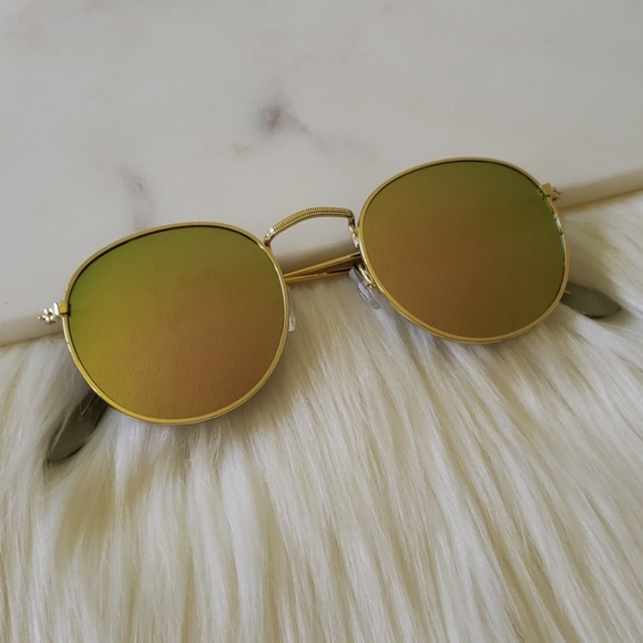 Round Rose Gold Mirrored Metal Frame Sunglasses - Picture 8 of 8